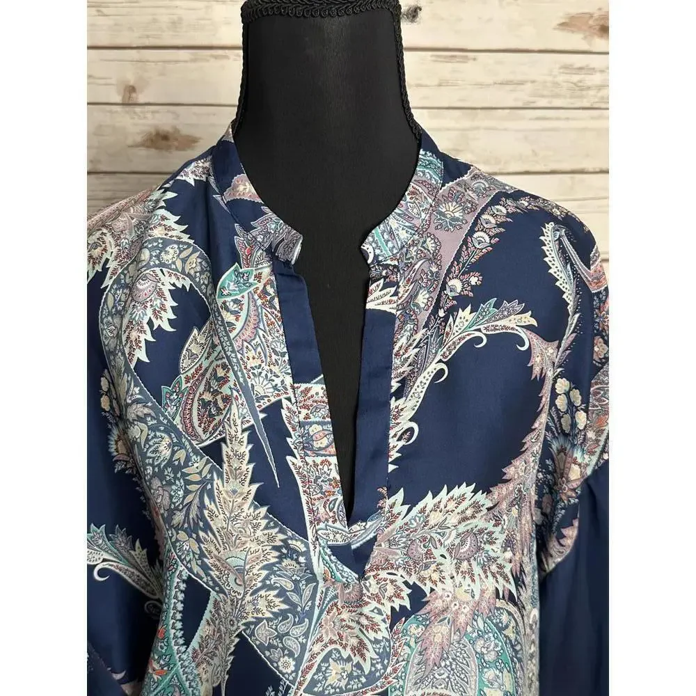 Zara multicolored satin V-neck kimono sleeve tunic Size Small - Picture 2 of 6